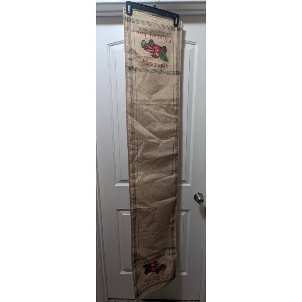 NEW! Christmas Holiday Tree TABLE RUNNER Burlap FARMHOUSE Country Old Truck 68"